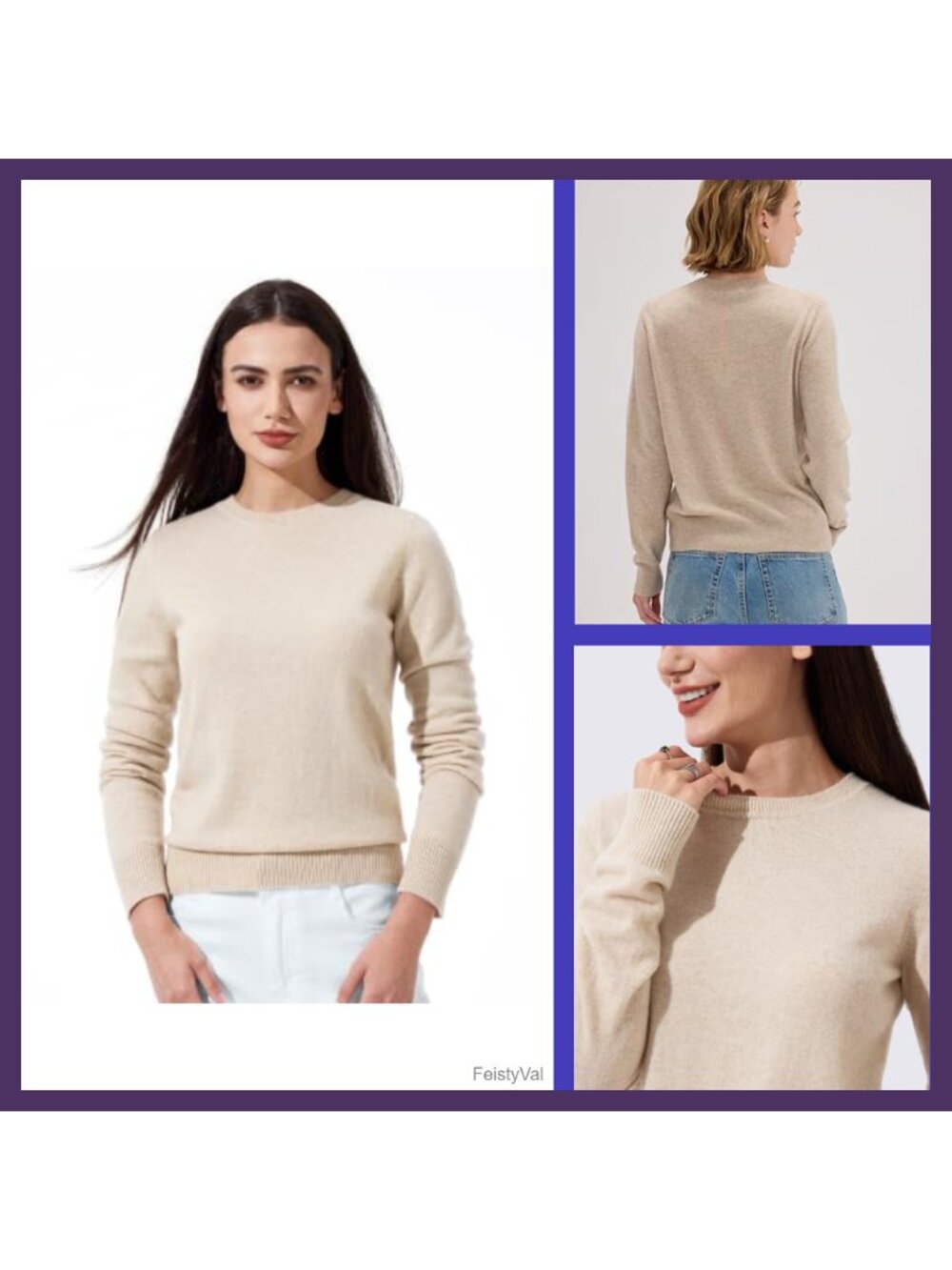 100% Cashmere Crewneck Long Sleeve Pullover Sweater Women's